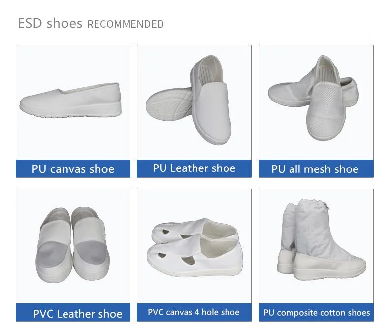 White PVC/PU 4 Holes Canvas Upper Anti-Static ESD Cleanroom Shoes for Electronic