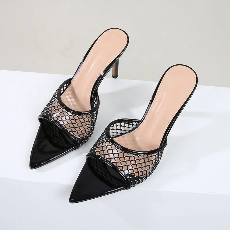 Luxury New Design Custom Mesh Diamonds Women High Heels Mules Custom Shoes