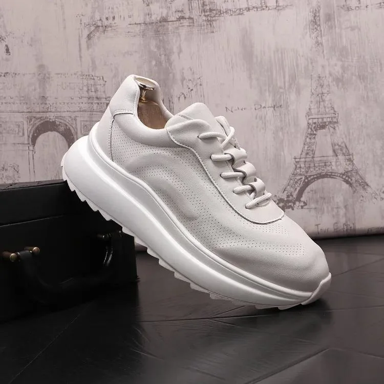 Brand New Men Shoes PU Leather Walking Footwear High Quality White Fashion Round Toe Breathable Vulcanize Casual Sneakers Shoe