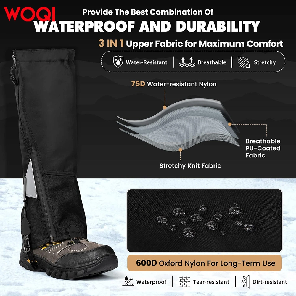 Waterproof and Lightweight Walking Leggings with Zipper Adjustable Shoe Straps Suitable for Outdoor Hiking and Hunting