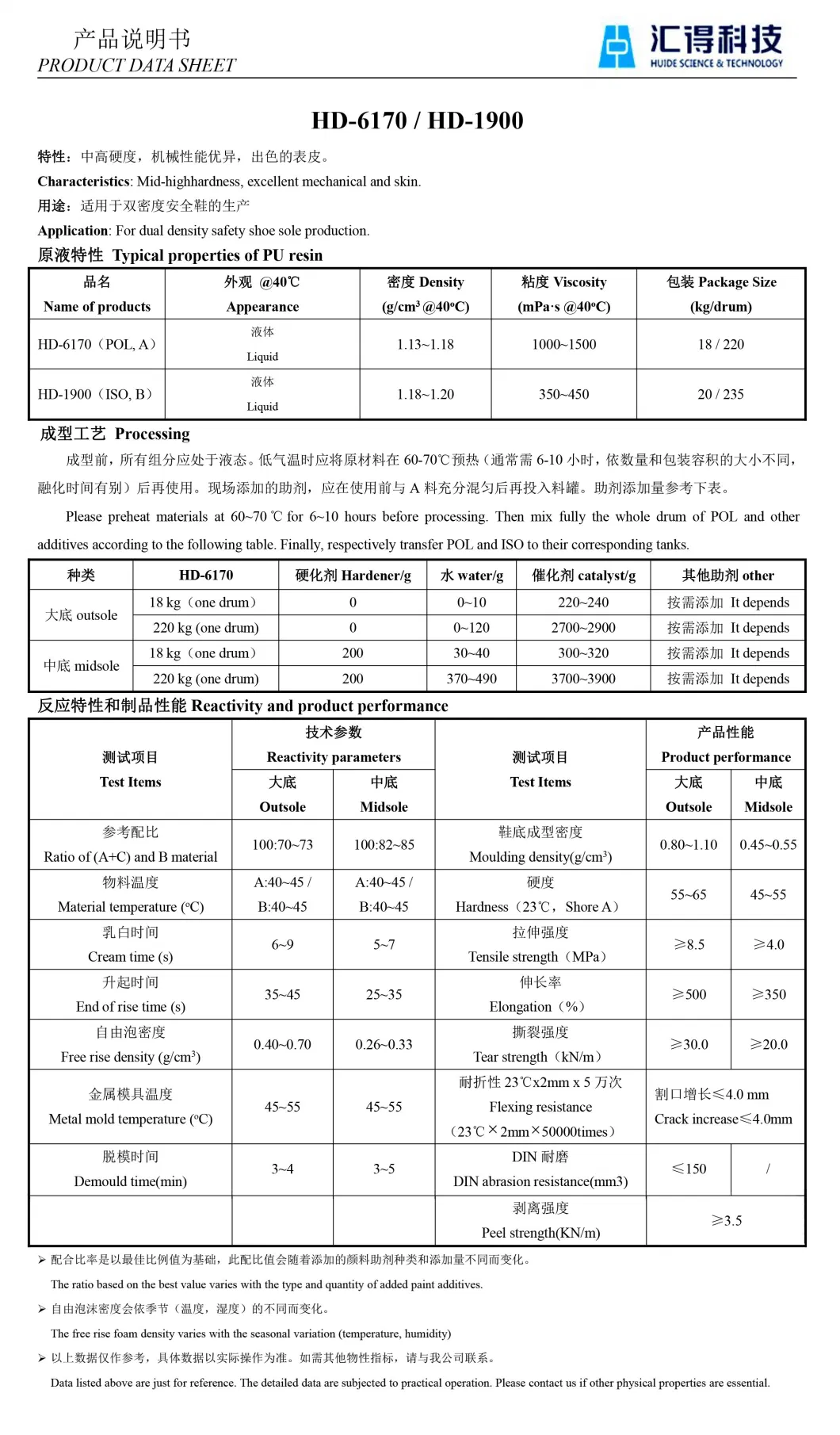 PU System Material for Making Dual Density Safety Shoe Sole