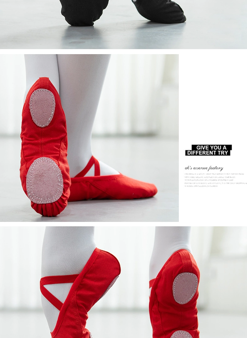 No Lace-Upsoft Canvas Ballet Dance Shoes High Qualit Kids Girls Red 003