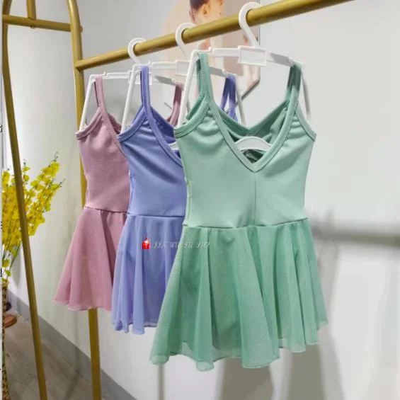 New Fashion Popular Wholesales Sleeveless Custom Colors Dance Wear Kids Girls Chiffon Mesh Blue Ballet Dress