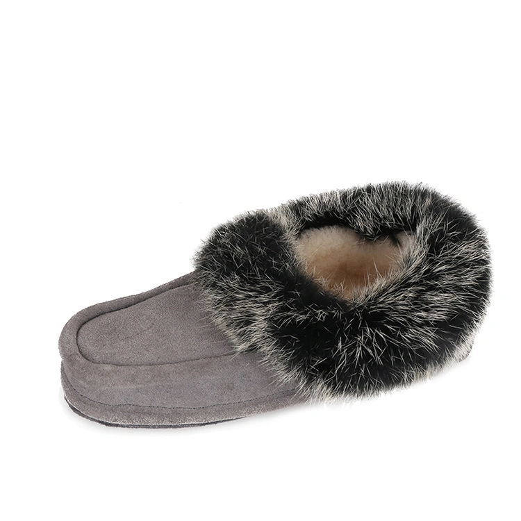 High Quality 100% Real Wool Rabbit Fur Winter Indoor Slipper Moccasin