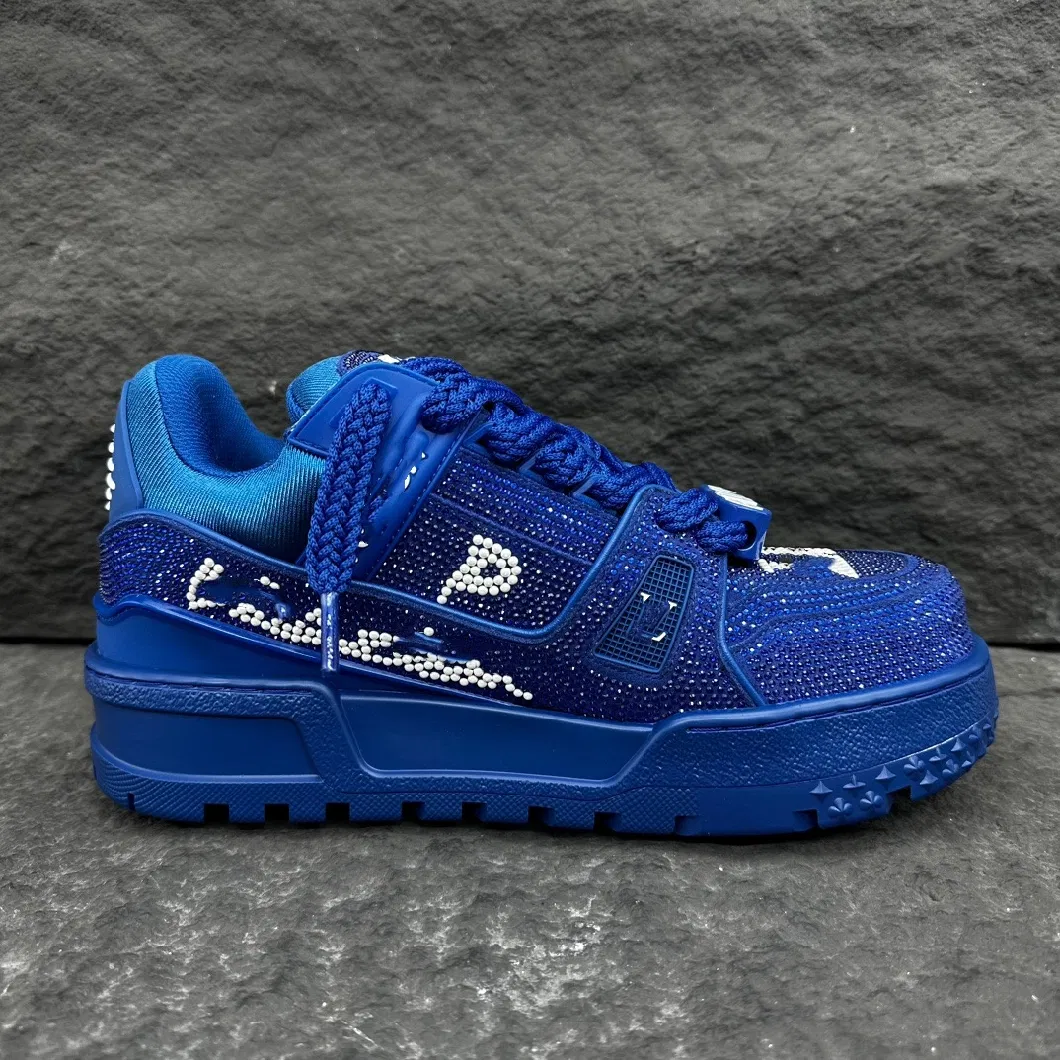 Luxury Designer Branded Replicas Retro Blue Imitation Crystal Trainer Maxi Sneaker Running Sport Skateboard Shoes