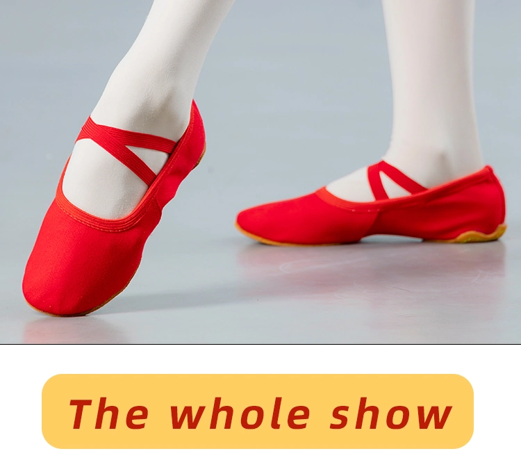 Red Children&prime;s Female Ballet Shoes for Lace-up Free Canvas Outsole 112