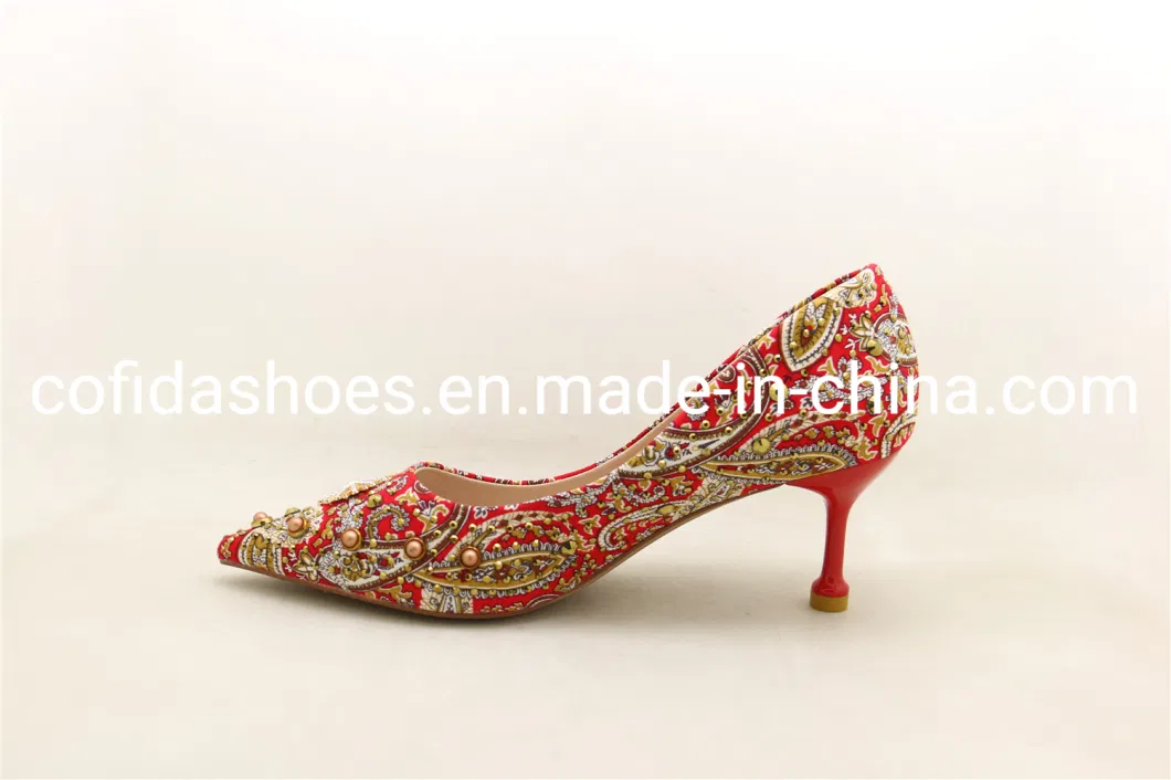 Traditional Red Fabric Party Dress Lady Bridal Shoe