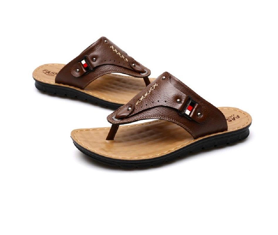 Men Leather Slippers Open Toe Slipper Casual Leather Sandals Comfortable Shoes Daily Wear Summer Beach Outdoor Slip-on Esg14132