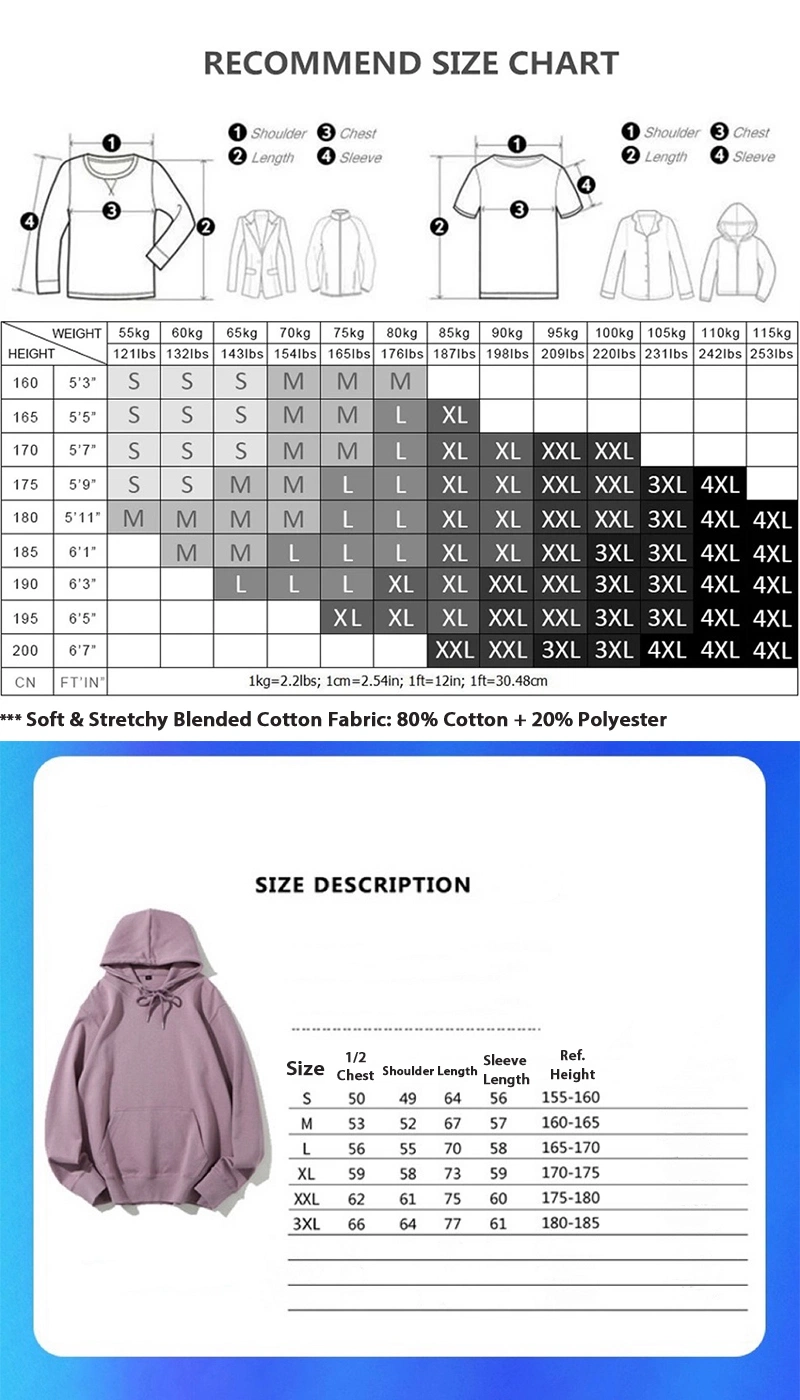 Premium Unisex 280g Long Sleeve Blended Cotton Hoodie with Drawstring for Men and Women, Custom Printed Logo Hoodies Oversized Hooded Sweatshirts Pullover Top