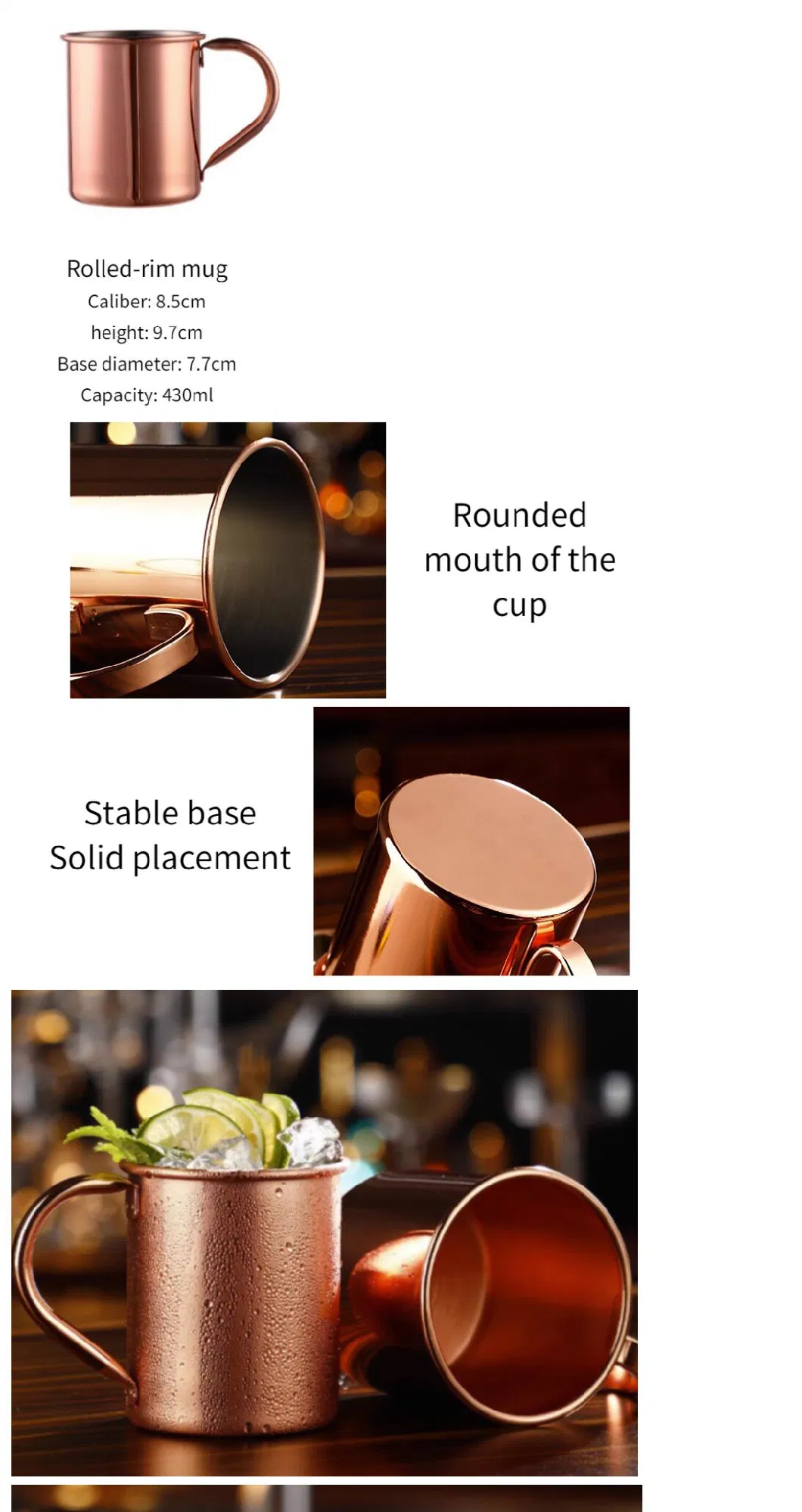 Hot Sell Stainless Steel Custom Engraved Hammer Point Plain Copper Moscow Mule Metal Beer Mule Mug with Handle Grip