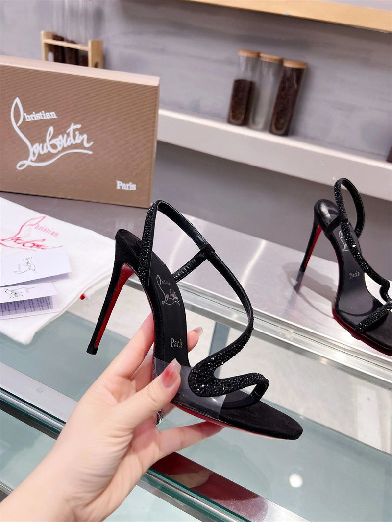 Citianlouboutin&quot;S Road Platinum Limited Edition Transparent Film Inlaid Suede Hot Diamond High Heel Fashion Sandals Peugeot&quot;S High Heel Shoes Brilliant