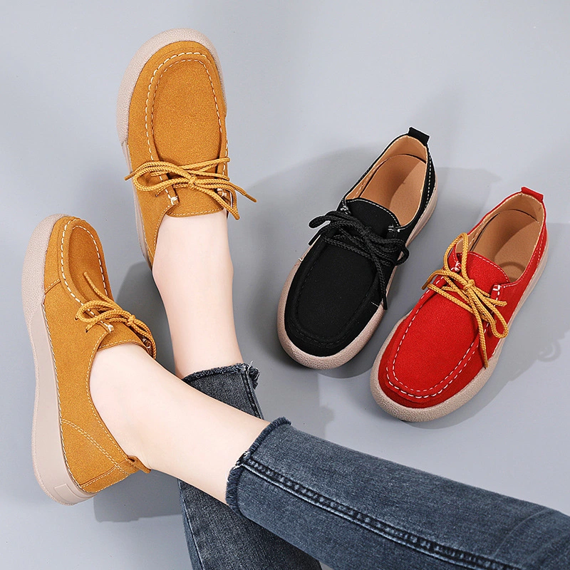 Spring and Autumn New Shoes Soft Leather Soft Bottom Wide Large Size Women&prime;s Shoes 41 - 44 Comfortable Anti-Skid Shoes