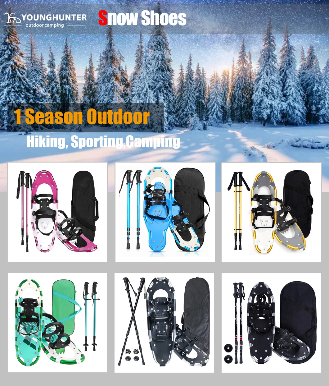 Winter Sports Camping Ski Products Anti-Slip Aluminum All Terrain Snowshoes Snow Skiing Shoes