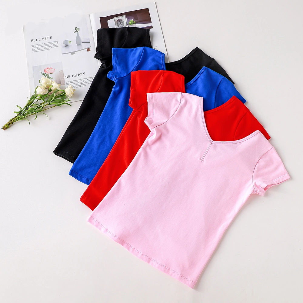 Wholesales Factory Price Good Quality Colorful Girls Polyamide Cotton Custom Dance Short Sleeves Ballet Shirts