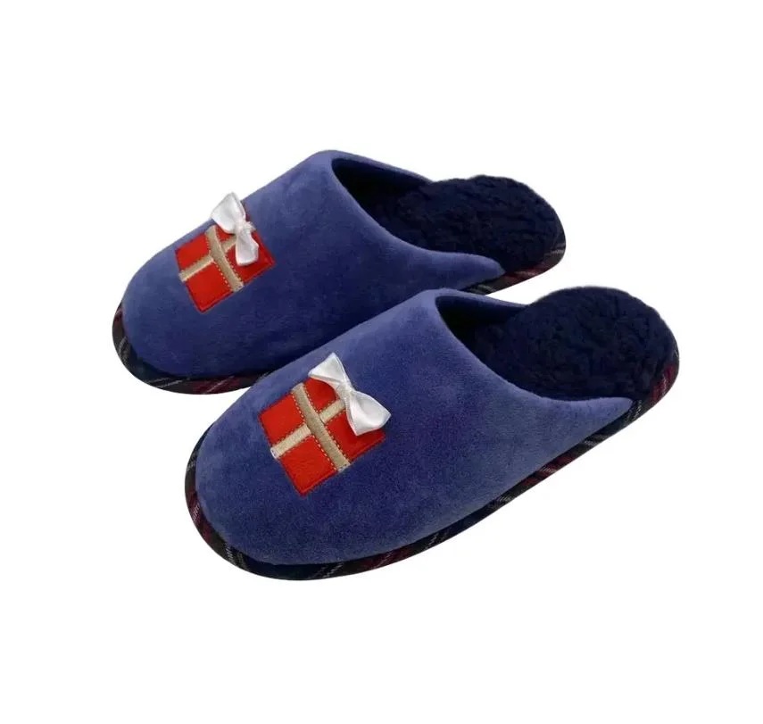 Latest Design Customized Christmas Fur Plush Soft Warm Anti Slip Bedroom Mule Indoor Slippers