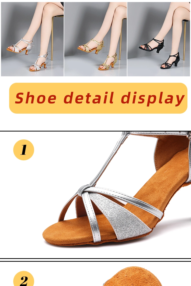 PU High Heels 7.5cm Indoor Practice Gold Professional Latin Dance Shoes 672