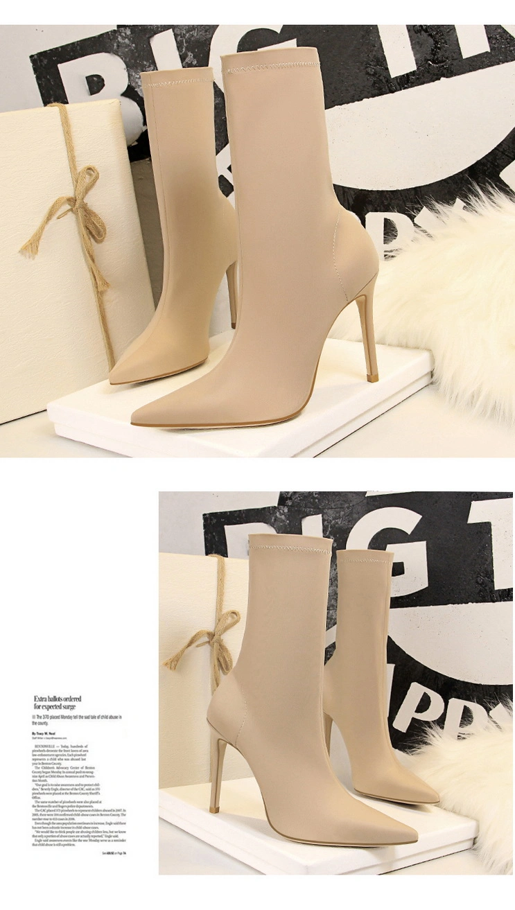 Simple Women&prime;s Boots Stiletto Super High Heels Sexy Nightclub Pedicure Slim Pointed Silk Satin Stretch Fabric Booties Women Shoes Fa315-1