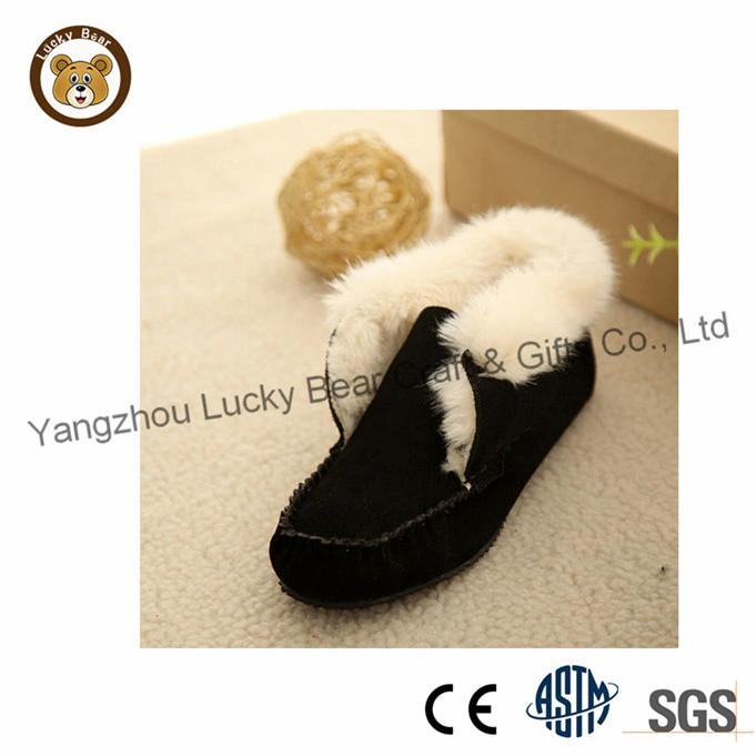 Rubber Sole Real Suede Warm Faux Fur Moccasin Casual Shoes for Women/Men