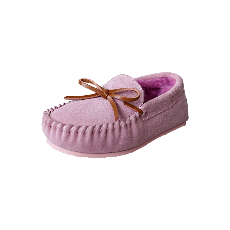 Cheap Handmade Children Leather Sheepskin Bow Furry Winter Soft Moccasins