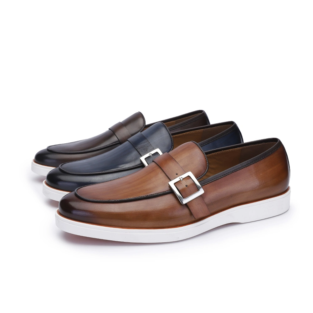 Buckle Leather Shoes Slip-on Genuine Loafers Casual Man Shoes