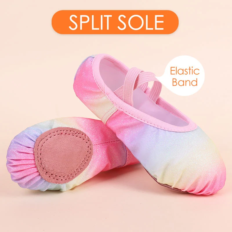 Colorful Shiny Sequins Girls Ballet Shoes Elastic Band Soft Ballet Dance Shoes