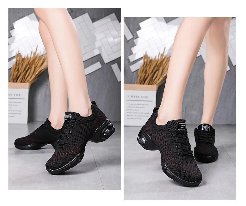 New Designed Female Dancing Sneakers Breathable Fly Woven Soft Sole Platform Air Cushion Casual Shoes for Women