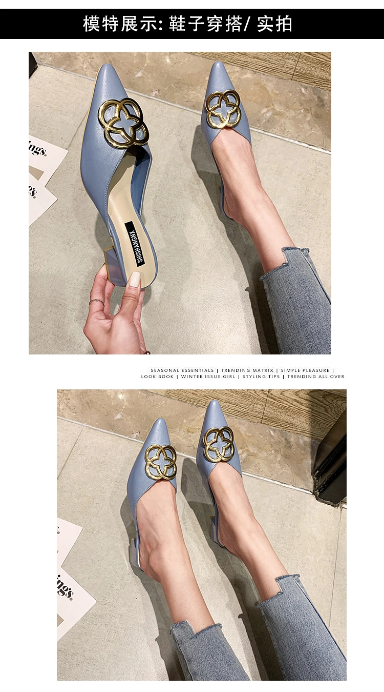 Zonxan Good Price Simplicity Pointed Toe Baotou Half Slippers Single Shoes Casual Lazy Block Heel Sandals