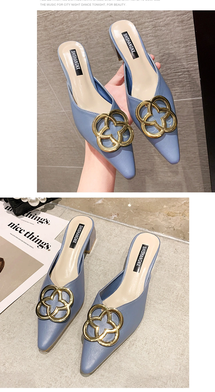 Zonxan Good Price Simplicity Pointed Toe Baotou Half Slippers Single Shoes Casual Lazy Block Heel Sandals