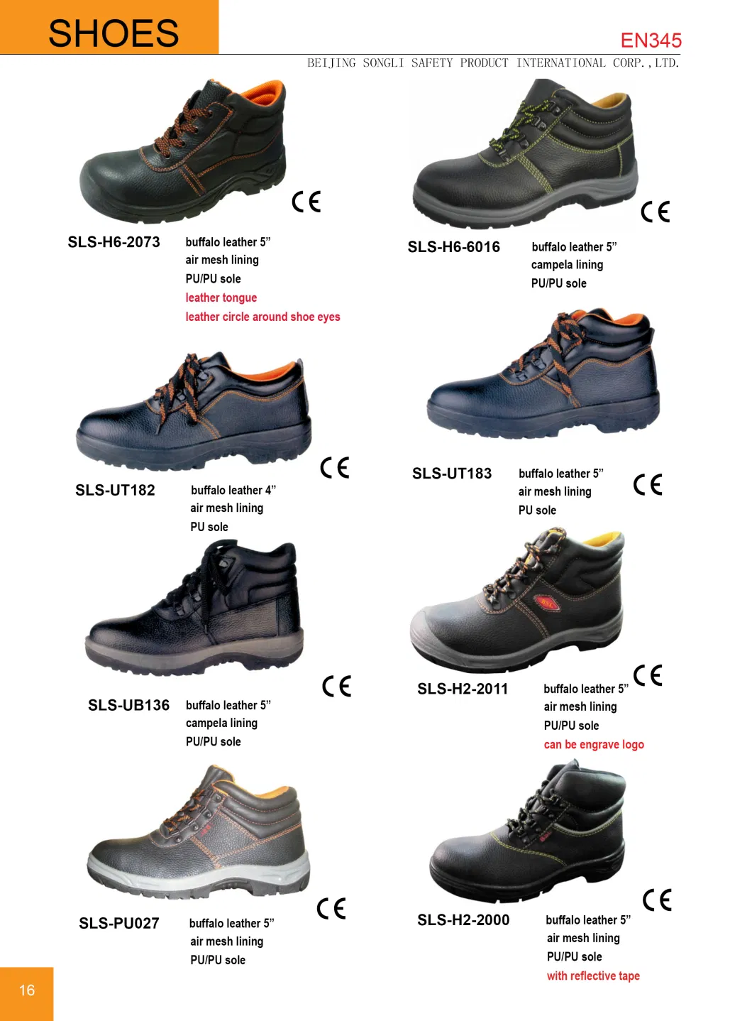 SLS-H2-2075 PU Injection Moulding Buffalo Leather Safety Shoes for Men