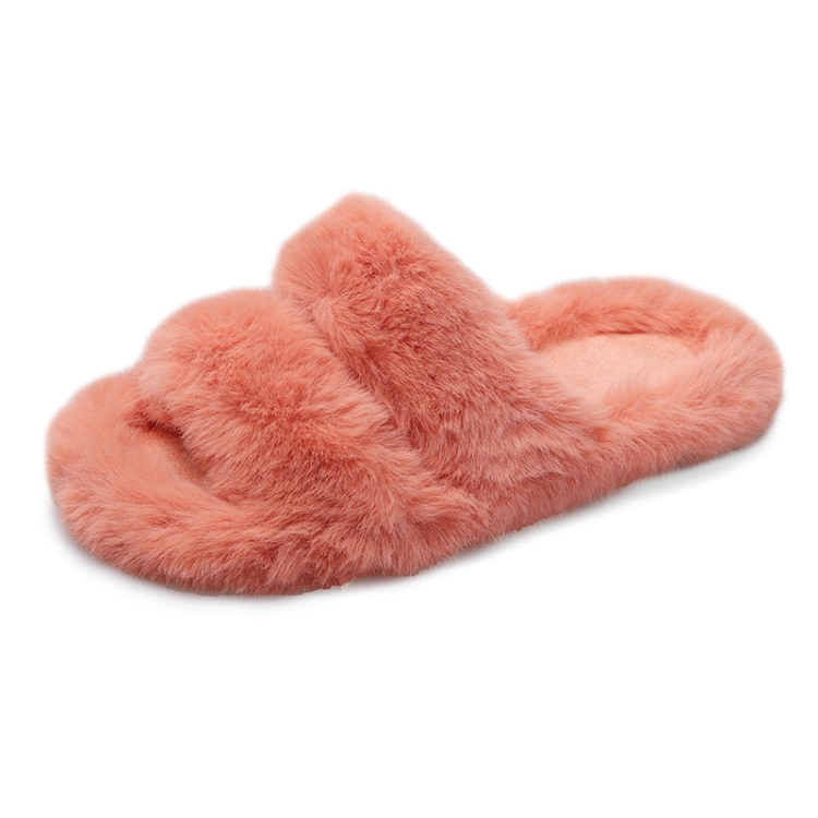 Women Soft Faux Fur Slider Slippers Open Toe Mule Fluffy Slide Women Slippers