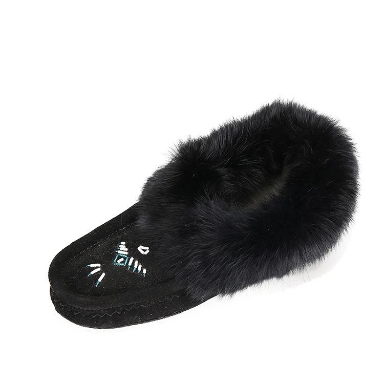 High Quality 100% Real Wool Rabbit Fur Winter Indoor Slipper Moccasin