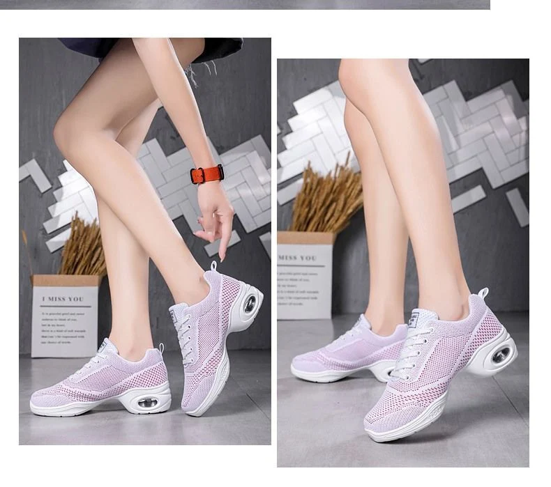 New Designed Female Dancing Sneakers Breathable Fly Woven Soft Sole Platform Air Cushion Casual Shoes for Women