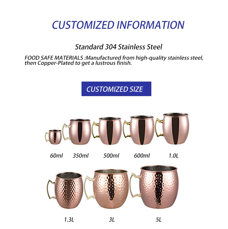 Wholesale Double Wall Wine Cups Stainless Steel Party Cups Hammer Copper Plated Whisky Drinking Mugs Moscow Mule Mug