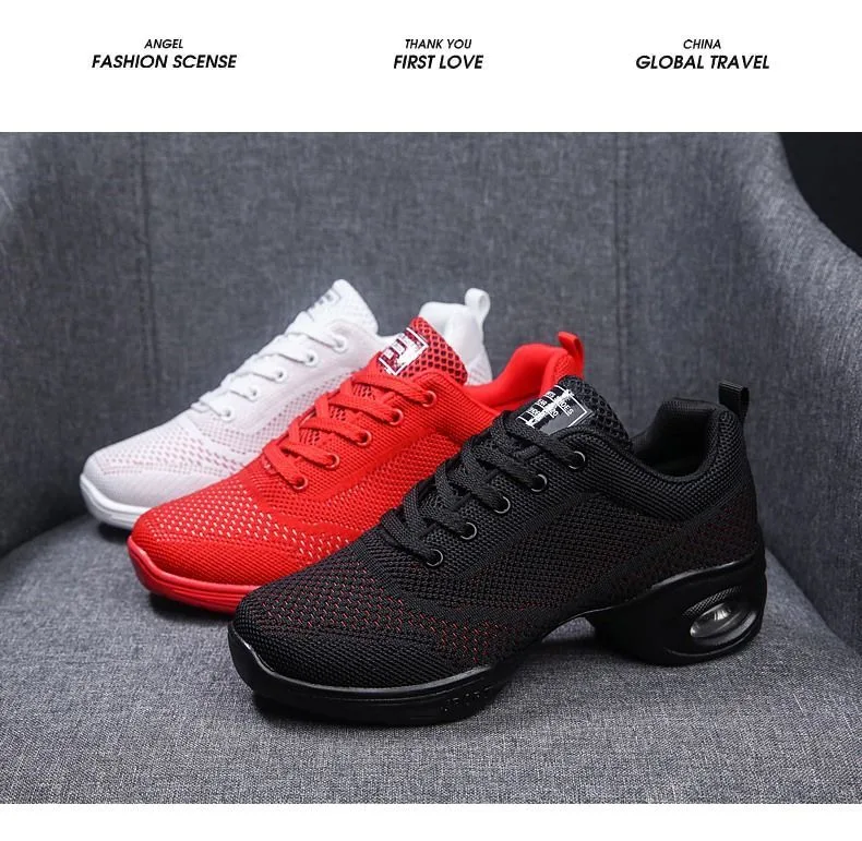 New Designed Female Dancing Sneakers Breathable Fly Woven Soft Sole Platform Air Cushion Casual Shoes for Women