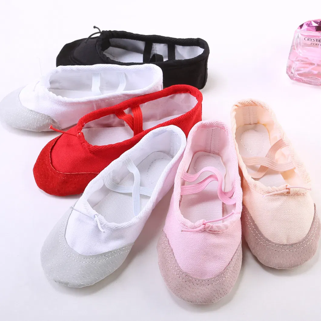 Canvas Leathertoe Split Sole Ballet Shoe Girls Pig Skin Canvas Oft Sole Dancing Shoes Children Ballet Practice Dance Shoes