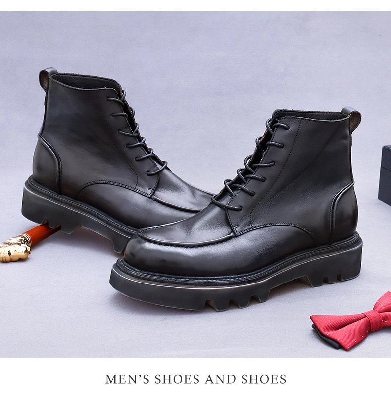 China Top Level Leather Dress Men Shoes Elegant Lace up Martin Men Boots Luxury Shoes Mens Winter Boot Shoe