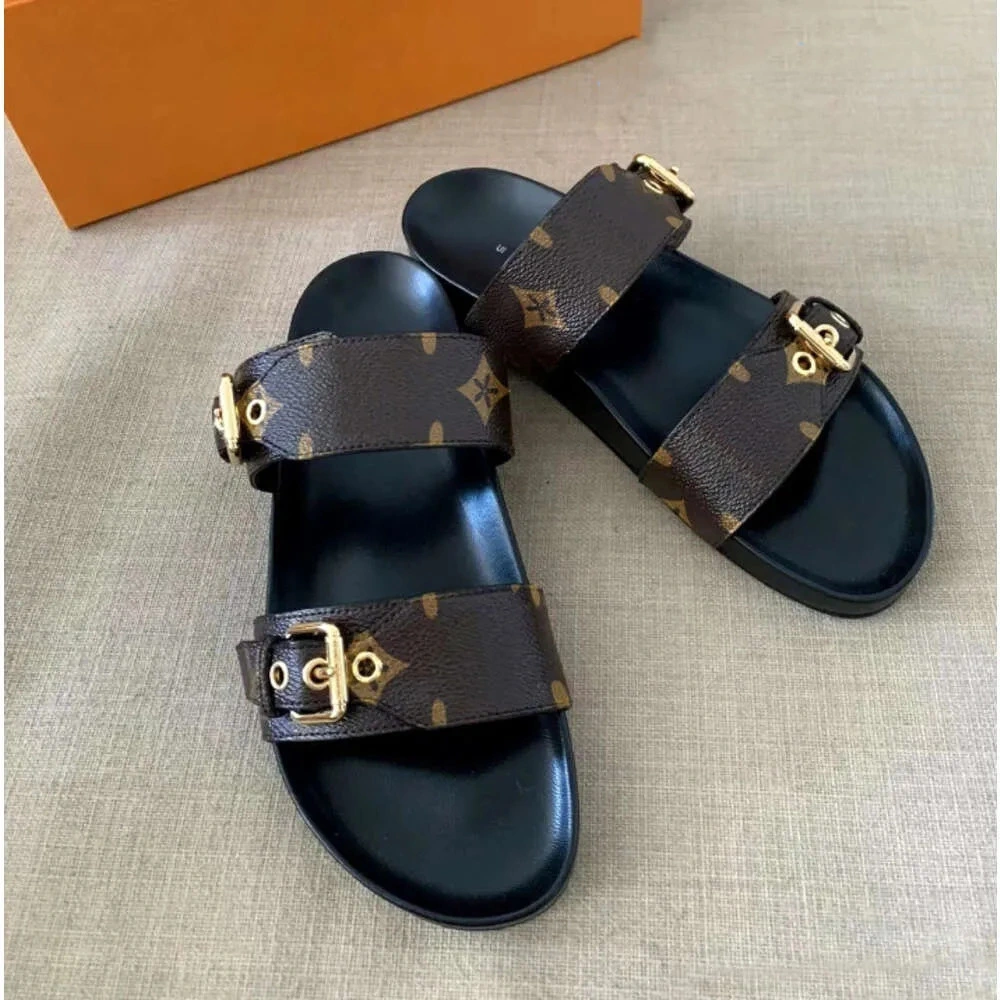 Genuine Leather Sandal Slipper Casual Shoe Summer Beach Gladiator Mules Hasp New Womans Flat Slide