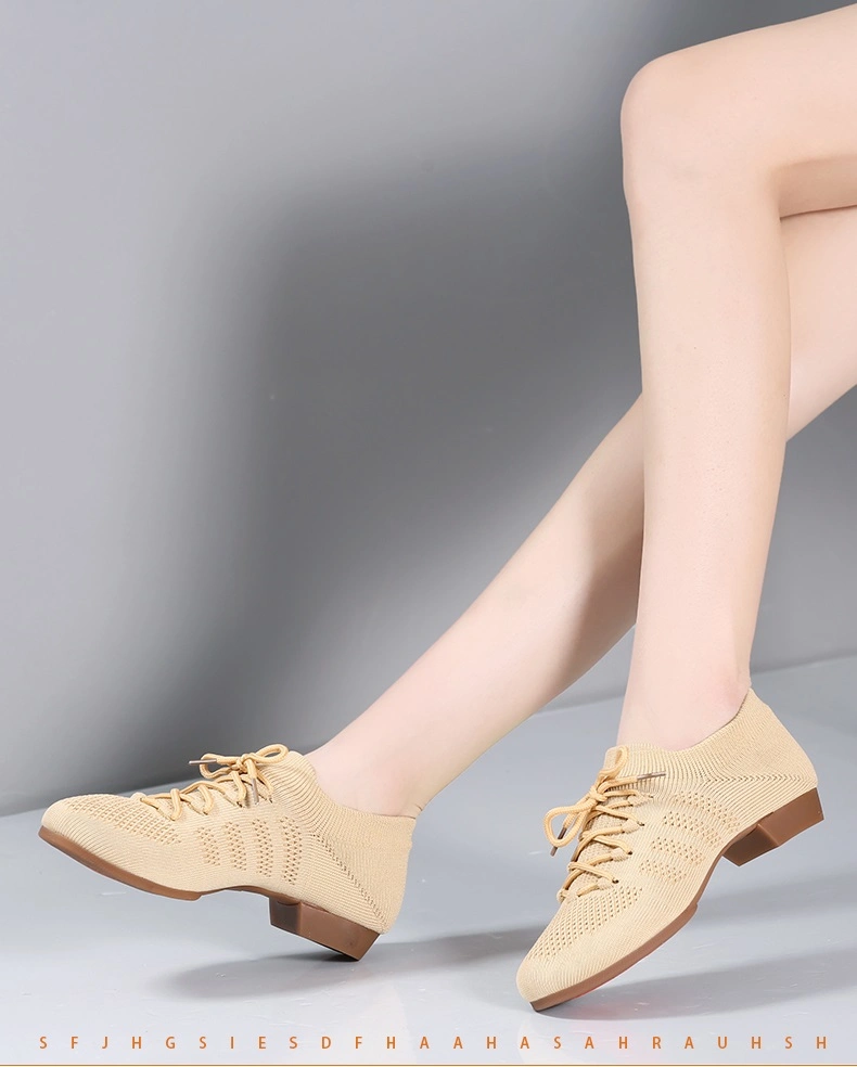 Cowhide Sole Woven Fabric Woman Jazz Dance Shoes Wholesale