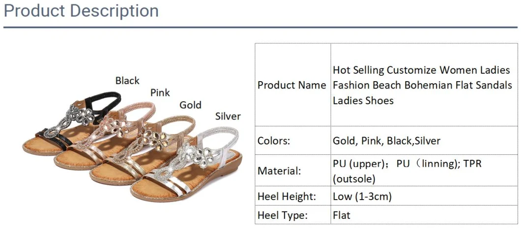 Hot Selling Customize Women Ladies Fashion Beach Bohemian Flat Sandals Ladies Shoes