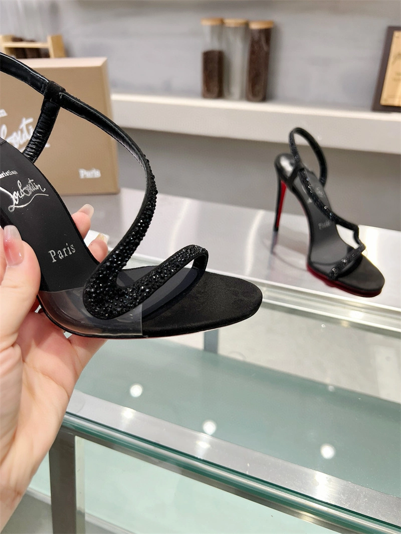 Citianlouboutin&quot;S Road Platinum Limited Edition Transparent Film Inlaid Suede Hot Diamond High Heel Fashion Sandals Peugeot&quot;S High Heel Shoes Brilliant