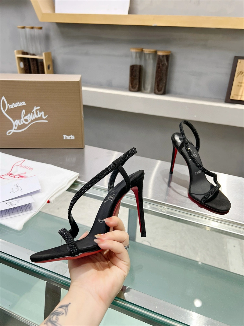 Citianlouboutin&quot;S Road Platinum Limited Edition Transparent Film Inlaid Suede Hot Diamond High Heel Fashion Sandals Peugeot&quot;S High Heel Shoes Brilliant