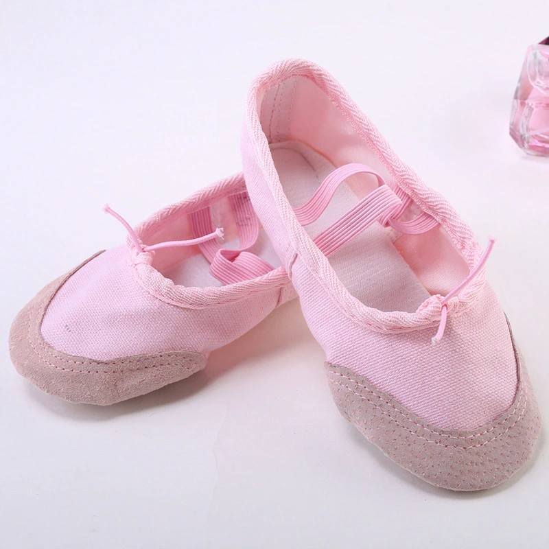 Canvas Leathertoe Split Sole Ballet Shoe Girls Pig Skin Canvas Oft Sole Dancing Shoes Children Ballet Practice Dance Shoes