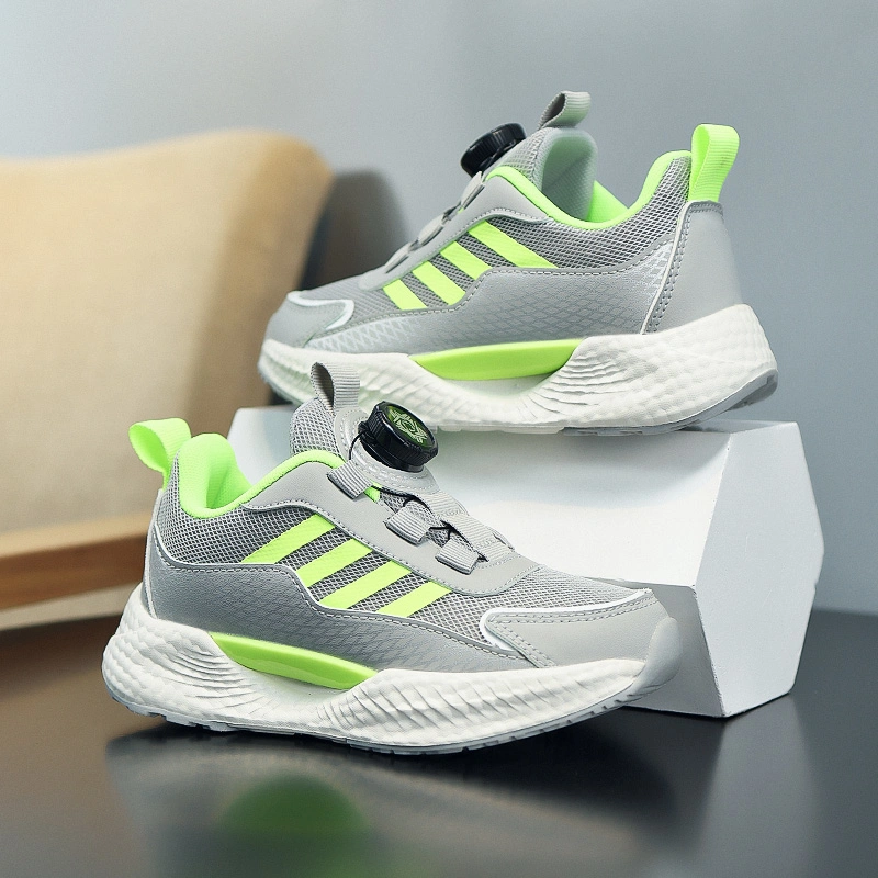 Children&prime;s Sports Shoes Button Boys Girls Thick Sole Breathable Casual Running Shoes