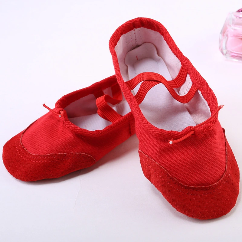 Canvas Leathertoe Split Sole Ballet Shoe Girls Pig Skin Canvas Oft Sole Dancing Shoes Children Ballet Practice Dance Shoes