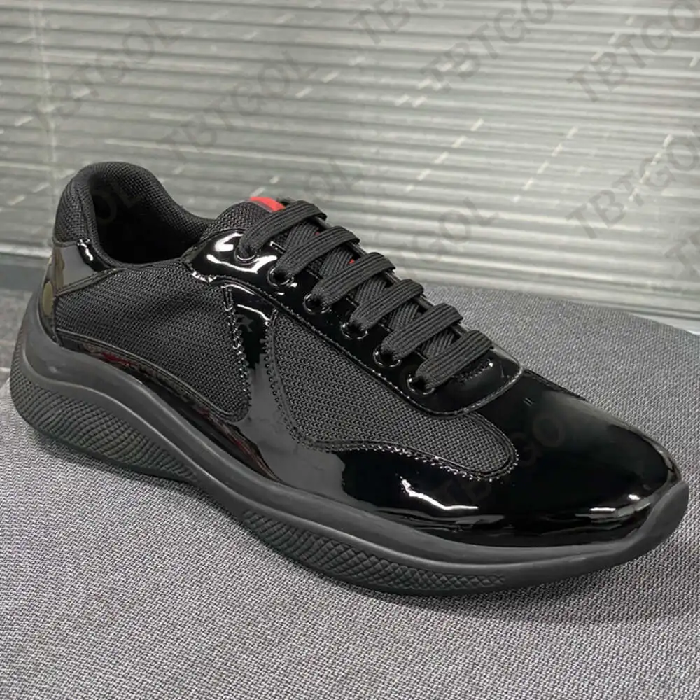 Men&prime;s and Women&prime;s America&prime;s Cup Leather Sneakers High Quality Patent Leather Flat Sneakers Black Mesh Lace up Casual Shoes Outdoor Running Sneakers Sizes 36-47