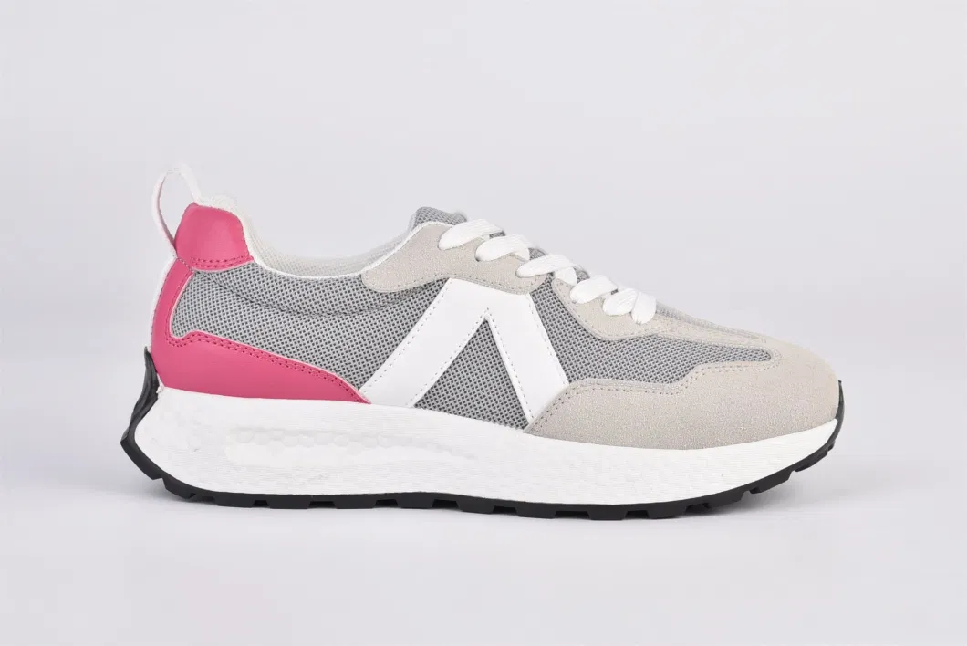 Grey Pink Casual PU Mesh Suede Shoes Soft Fashion Women Lifestyle Trainers Gym Walking Shoes