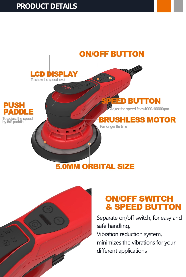 350W Multi Function Random Orbital Sander with Paddle Switch LCD Display Brushless Motor