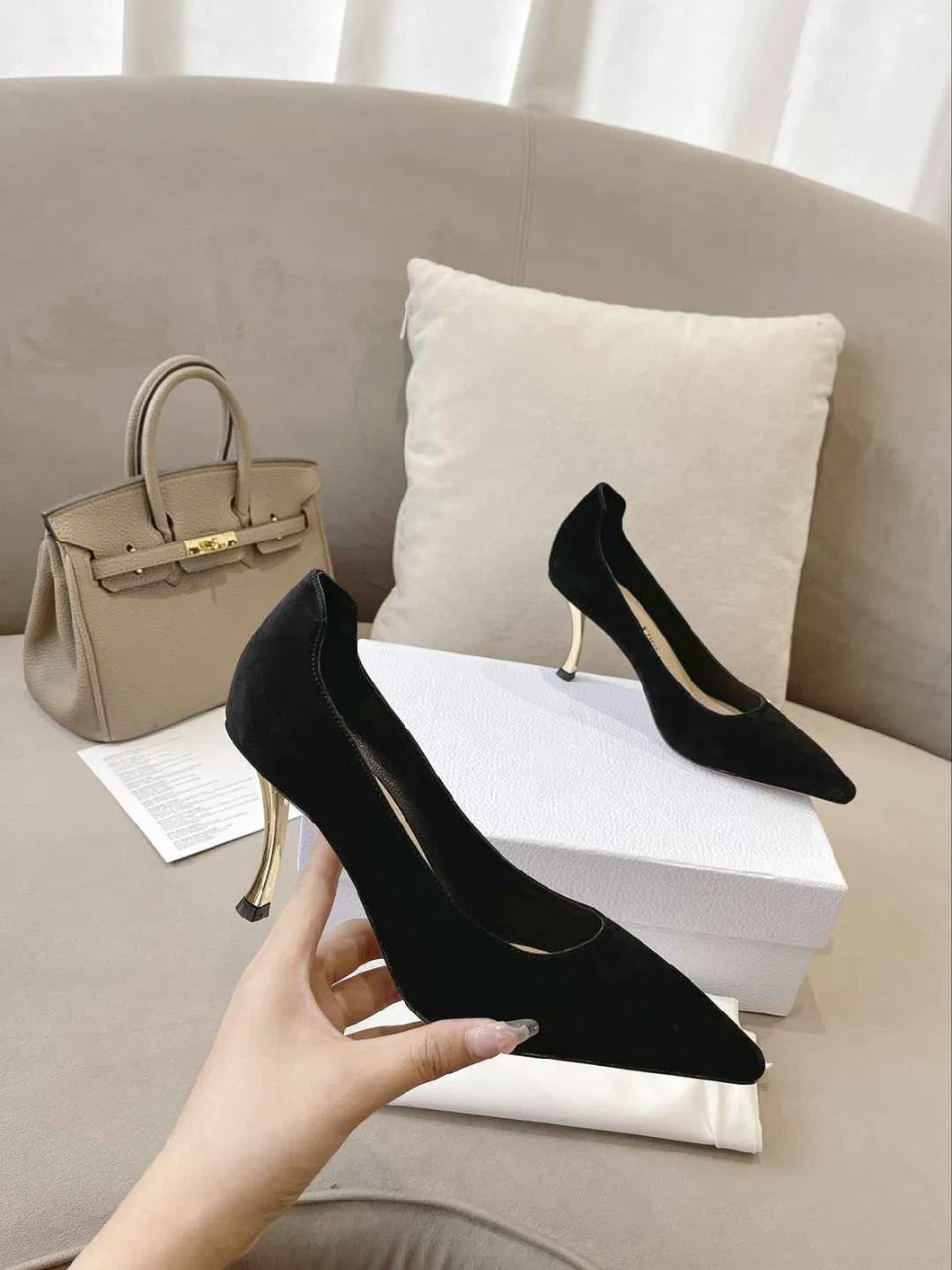 Thin Comfortable Fashion Temperament Patent Leather Sheep Skin Women High Heel Shoes