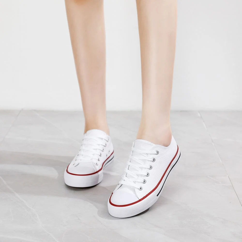 PU Leather Low Top White Canvas Shoes