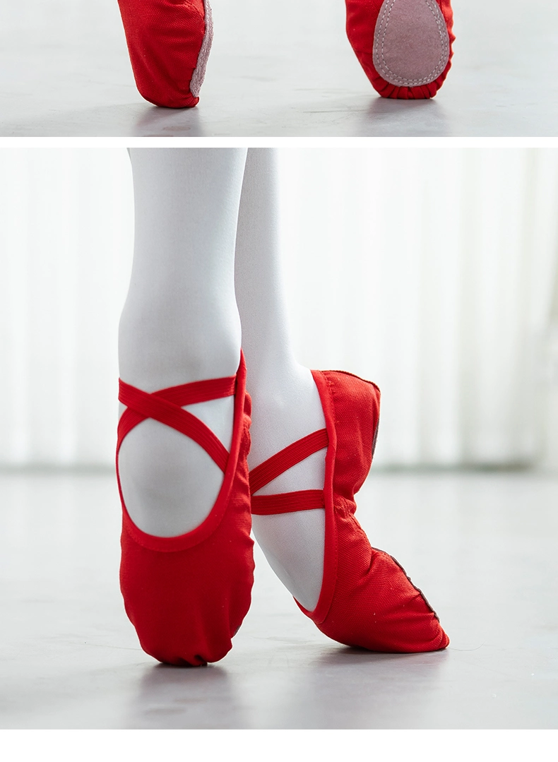 No Lace-Upsoft Canvas Ballet Dance Shoes High Qualit Kids Girls Red 003